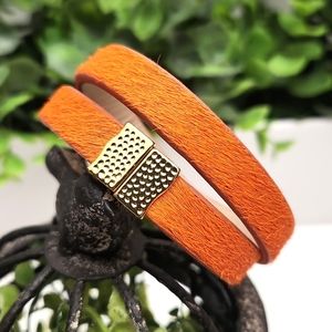 Rustic Cuff Haley Orange Calfskin  Double Wrap Leather Bracelet